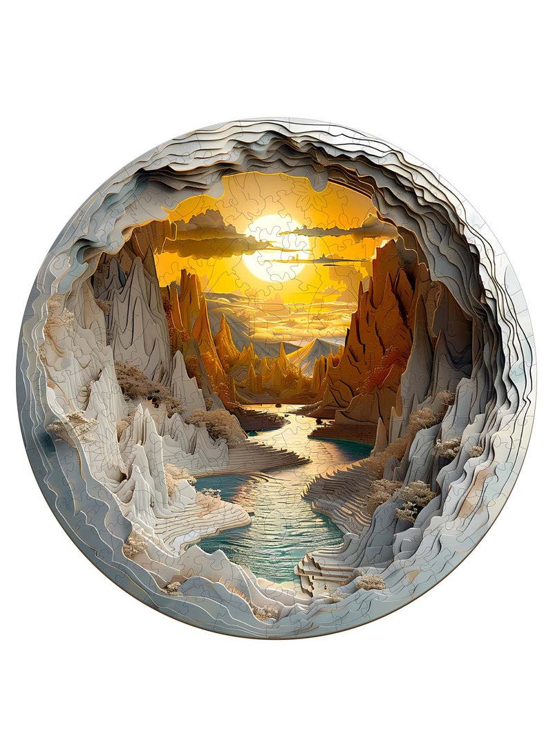 جالادون 200 قطعة من الألغاز ثلاثية الأبعاد للكبار والصغار والمراهقين، ألغاز خشبية، ألعاب تعليمية لتخفيف التوتر، هدايا رمضانية فريدة من نوعها، ديكورات منزلية على الطراز الطبيعي، نمط شروق الشمس في الوادي - Image 1