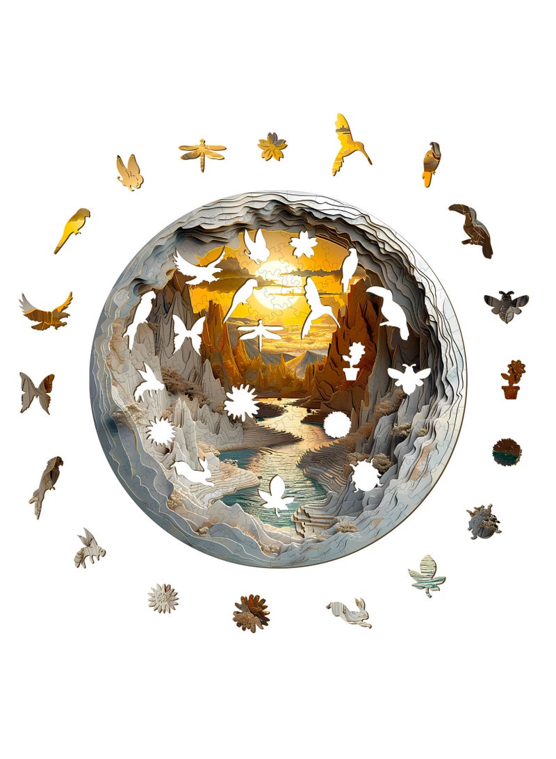 جالادون 200 قطعة من الألغاز ثلاثية الأبعاد للكبار والصغار والمراهقين، ألغاز خشبية، ألعاب تعليمية لتخفيف التوتر، هدايا رمضانية فريدة من نوعها، ديكورات منزلية على الطراز الطبيعي، نمط شروق الشمس في الوادي - Image 4