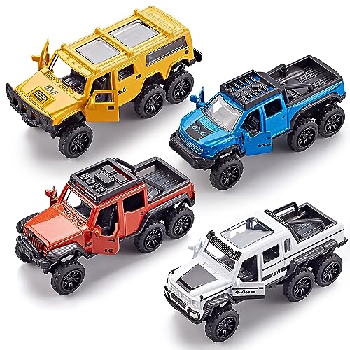 KIDAMI Diecast Toy Trucks 4 Pack Die Cast Metal Toy Cars Pull Back Cars Openable Doors OffRoad Vehicles Birthday Gift for Boys and Toddlers Original - Image 1