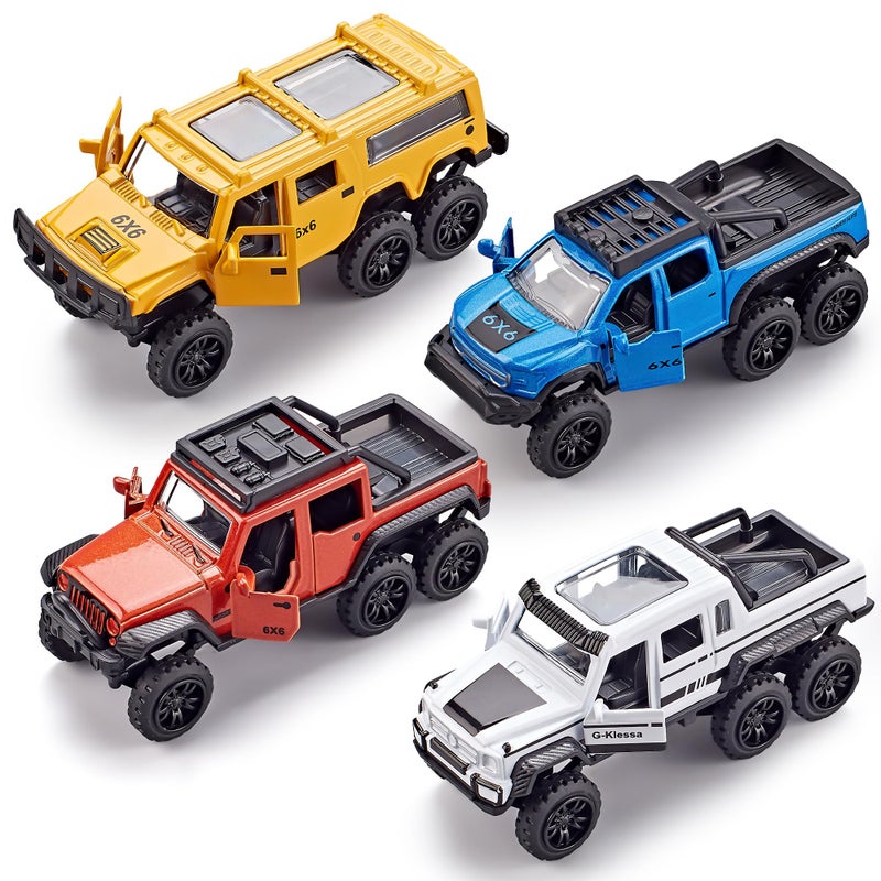KIDAMI Diecast Toy Trucks 4 Pack Die Cast Metal Toy Cars Pull Back Cars Openable Doors OffRoad Vehicles Birthday Gift for Boys and Toddlers Original - Image 3
