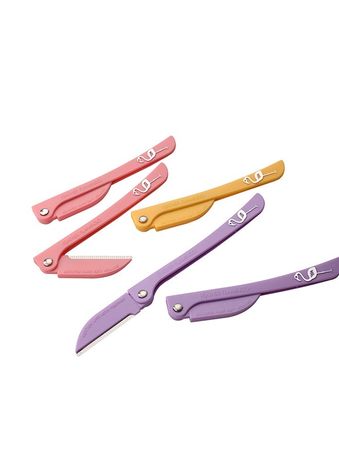 لوازم طقم شفرة حواجب قابلة للطي مكون من 5 قطع - أدوات تشذيب للوجه وإزالة الوبر والجلد الميت - شفرات حلاقة دقيقة مع مقابض ثابتة - مناسبة للنساء والرجال - Image 3