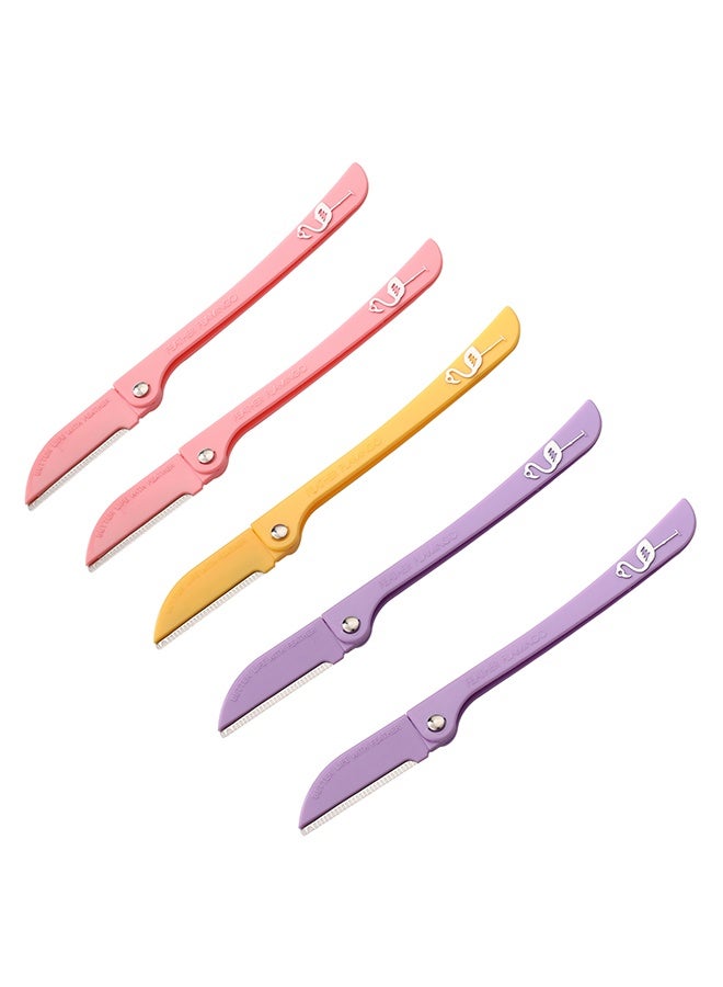 لوازم طقم شفرة حواجب قابلة للطي مكون من 5 قطع - أدوات تشذيب للوجه وإزالة الوبر والجلد الميت - شفرات حلاقة دقيقة مع مقابض ثابتة - مناسبة للنساء والرجال - Image 1