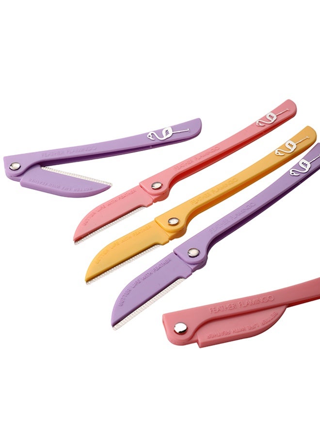 لوازم طقم شفرة حواجب قابلة للطي مكون من 5 قطع - أدوات تشذيب للوجه وإزالة الوبر والجلد الميت - شفرات حلاقة دقيقة مع مقابض ثابتة - مناسبة للنساء والرجال - Image 4