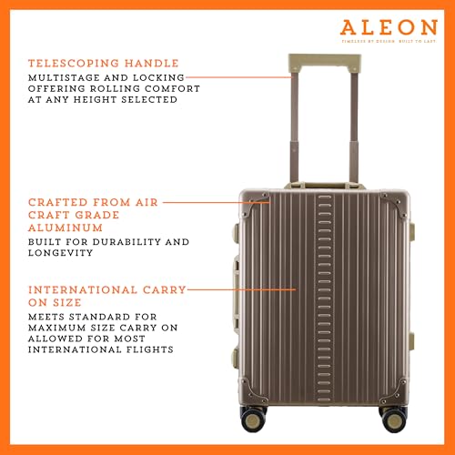 Aleon All Aluminum Lightweight 21" Premium International Carry-On Luggage - Hardside Carry-On Suitcase, TSA Approved, Hard Shell Suitcase, Airline Approved Hard Spinner Wheels Luggage (Bronze) - Image 2
