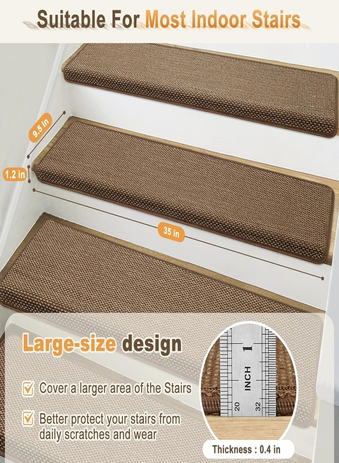 SMILOOL Bullnose Carpet Stair Treads Non Slip for Wooden Steps Indoor, 9.5" x 35" 2 Pieces, Extra Wide Bull Nose Carpet Runners for Wood Stairs, Step Covers, Stair Tread Rugs, Washable, Brown - Image 2