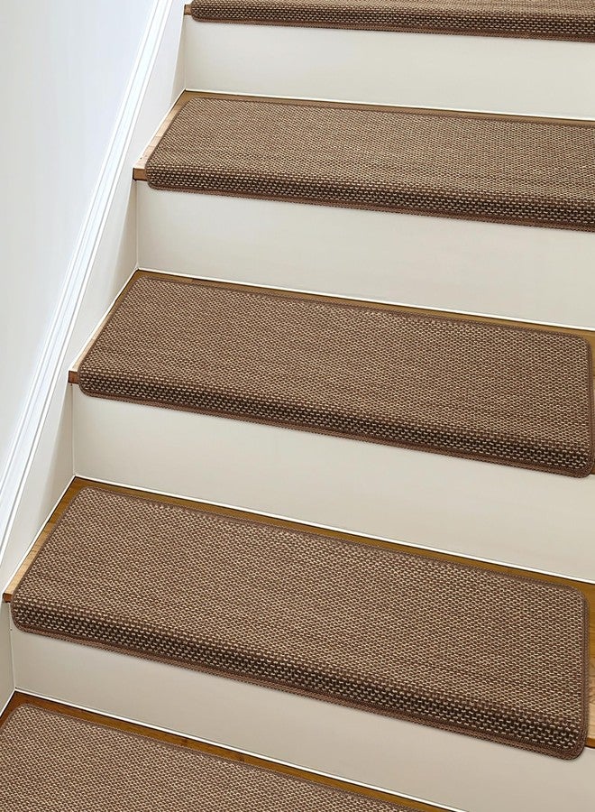 SMILOOL Bullnose Carpet Stair Treads Non Slip for Wooden Steps Indoor, 9.5" x 35" 2 Pieces, Extra Wide Bull Nose Carpet Runners for Wood Stairs, Step Covers, Stair Tread Rugs, Washable, Brown - Image 1