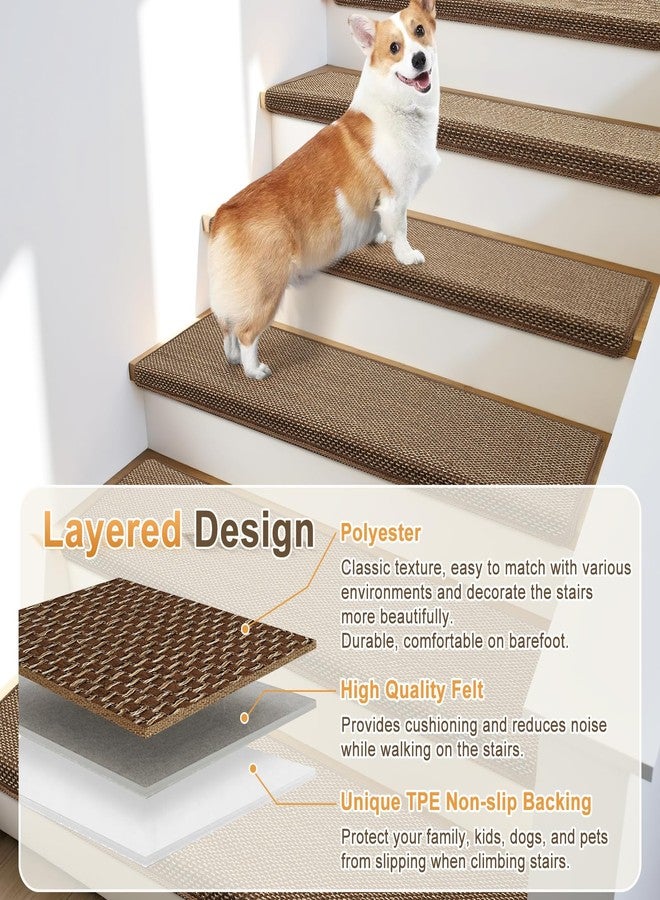 SMILOOL Bullnose Carpet Stair Treads Non Slip for Wooden Steps Indoor, 9.5" x 35" 2 Pieces, Extra Wide Bull Nose Carpet Runners for Wood Stairs, Step Covers, Stair Tread Rugs, Washable, Brown - Image 4