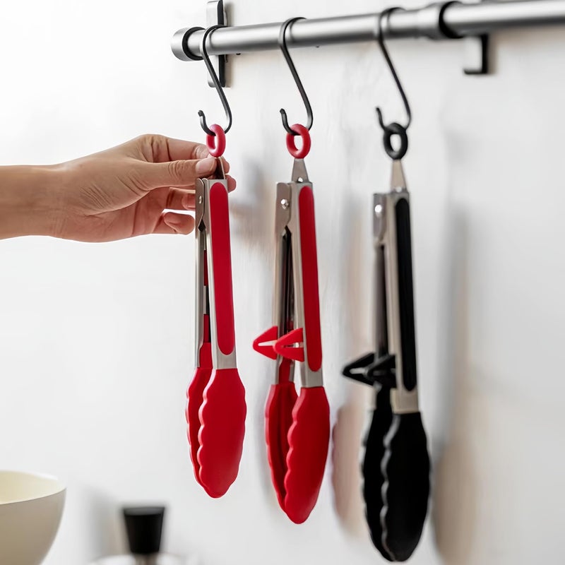 TOWINGO Kitchen Tongs, 9 Inch Tongs for Cooking with Silicone Tips, Food Grade Mini Serving Tong for Nonstick Pans, BBQ, Salad, Set of 3, Red - Image 5