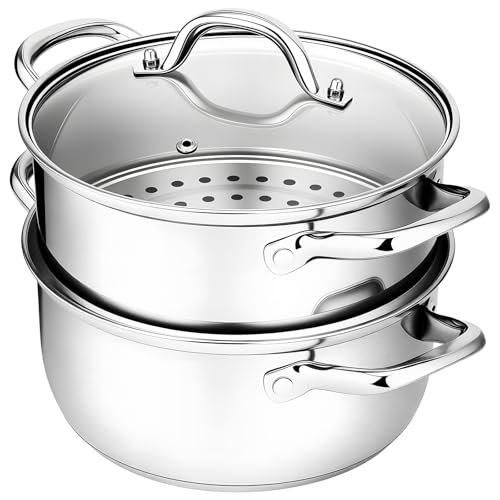 Chefbee Stainless Steel Steamer Pot - 3.2QT Steamer for Cooking with Food Basket, Steaming Cooking Pot Kitchen Cookware for Vegetable, Food, Dumplings, Soup - Image 1