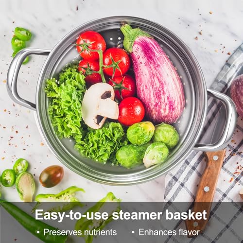 Chefbee Stainless Steel Steamer Pot - 3.2QT Steamer for Cooking with Food Basket, Steaming Cooking Pot Kitchen Cookware for Vegetable, Food, Dumplings, Soup - Image 2