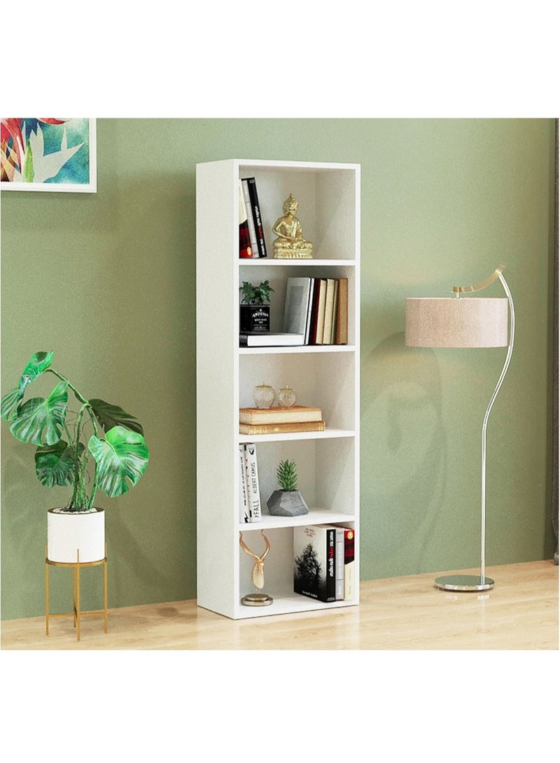 eBasket Multi-purpose storage organizer suitable for living rooms and small offices. Used to organize books, antiques and all items. 5-compartment organizer made of high-quality wood (white color). - Image 1