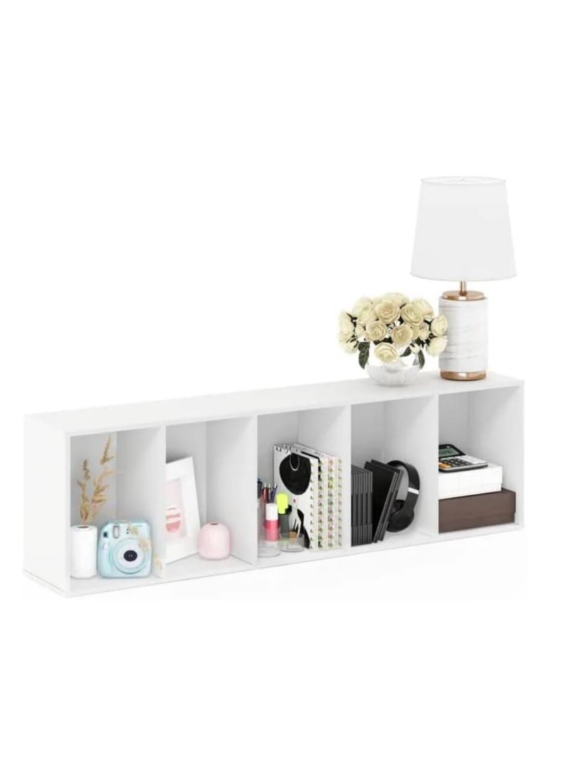 eBasket Multi-purpose storage organizer suitable for living rooms and small offices. Used to organize books, antiques and all items. 5-compartment organizer made of high-quality wood (white color). - Image 3