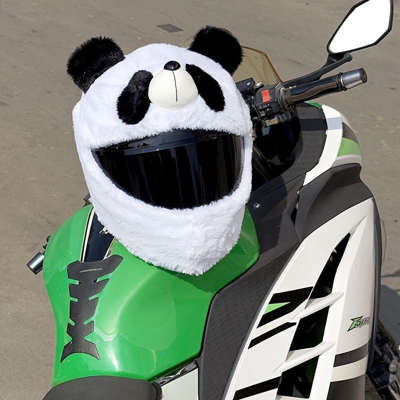 White Cartoon Plush Helmet Cover Anti Scratch Warm Motorcycle Protector - Image 1