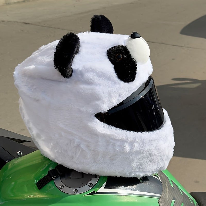 White Cartoon Plush Helmet Cover Anti Scratch Warm Motorcycle Protector - Image 5