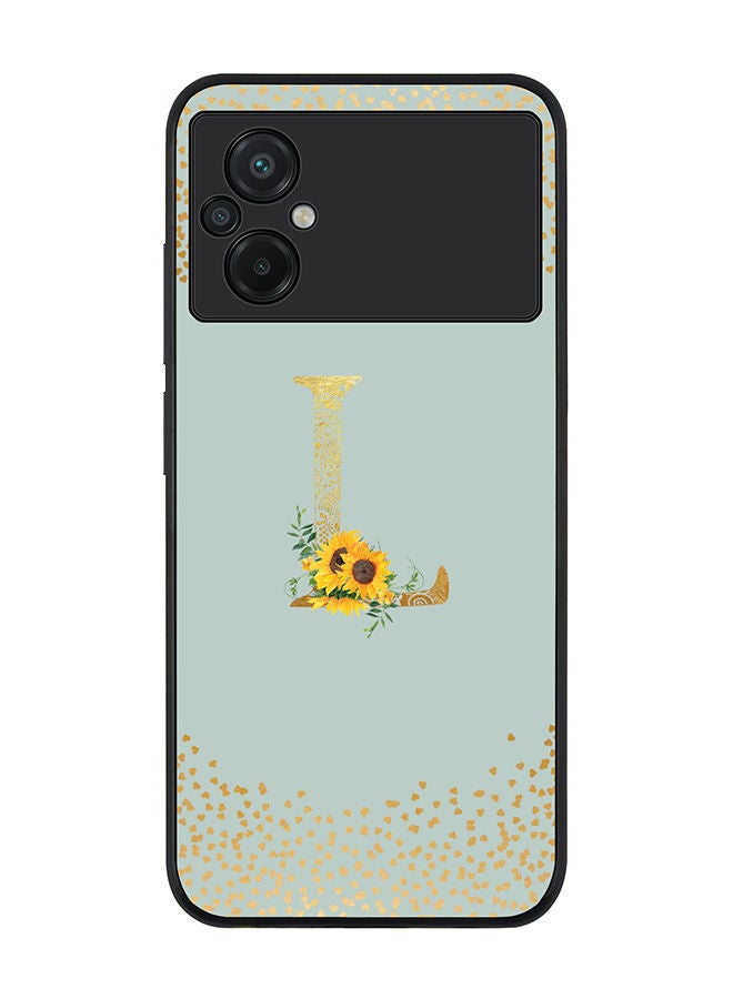 Stylizedd Rugged Black edge case for Xiaomi Poco M5 Slim fit Soft Case Flexible Rubber Edges Anti Drop TPU Gel Thin Cover - Custom Monogram Initial Letter Floral Pattern Alphabet - L (Light Grey ) - Image 1