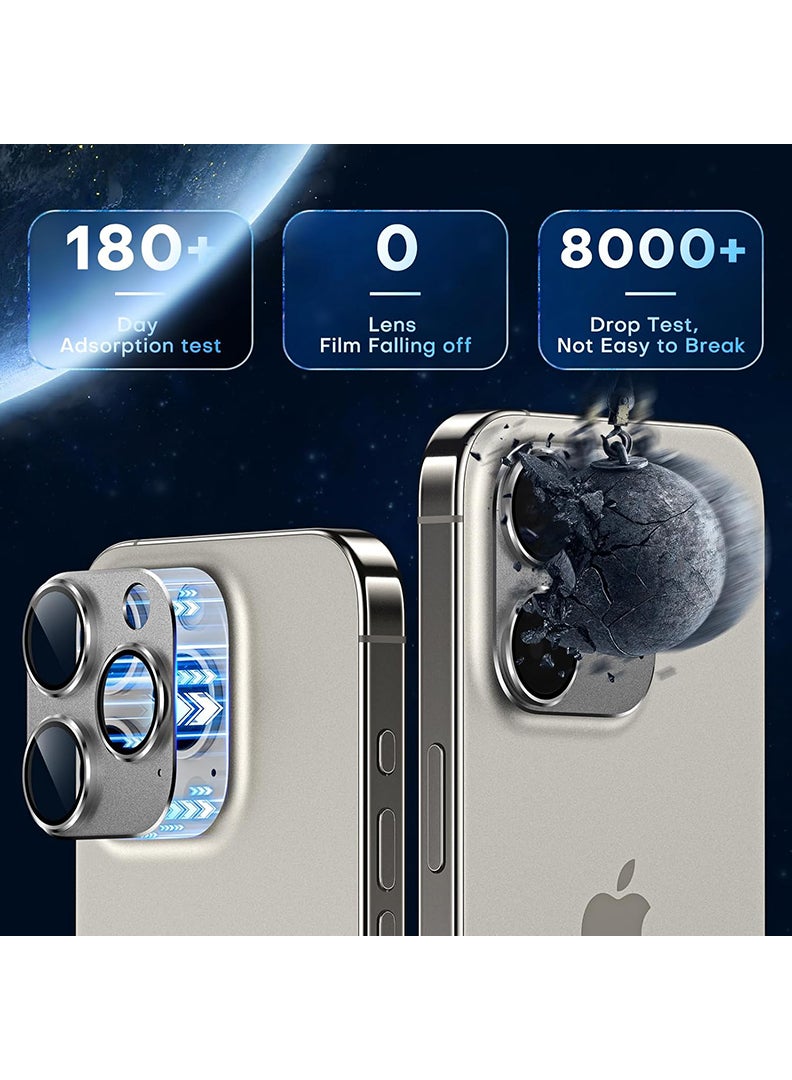 Theodor iPhone 16 Pro Max/ 16 Pro  Camera Lens Protector With 9H Tempered Glass Camera Ring Anti Scratch Metal Plate [Drop Protection], Case Friendly Camera Cover, Natural Titanium - Image 3