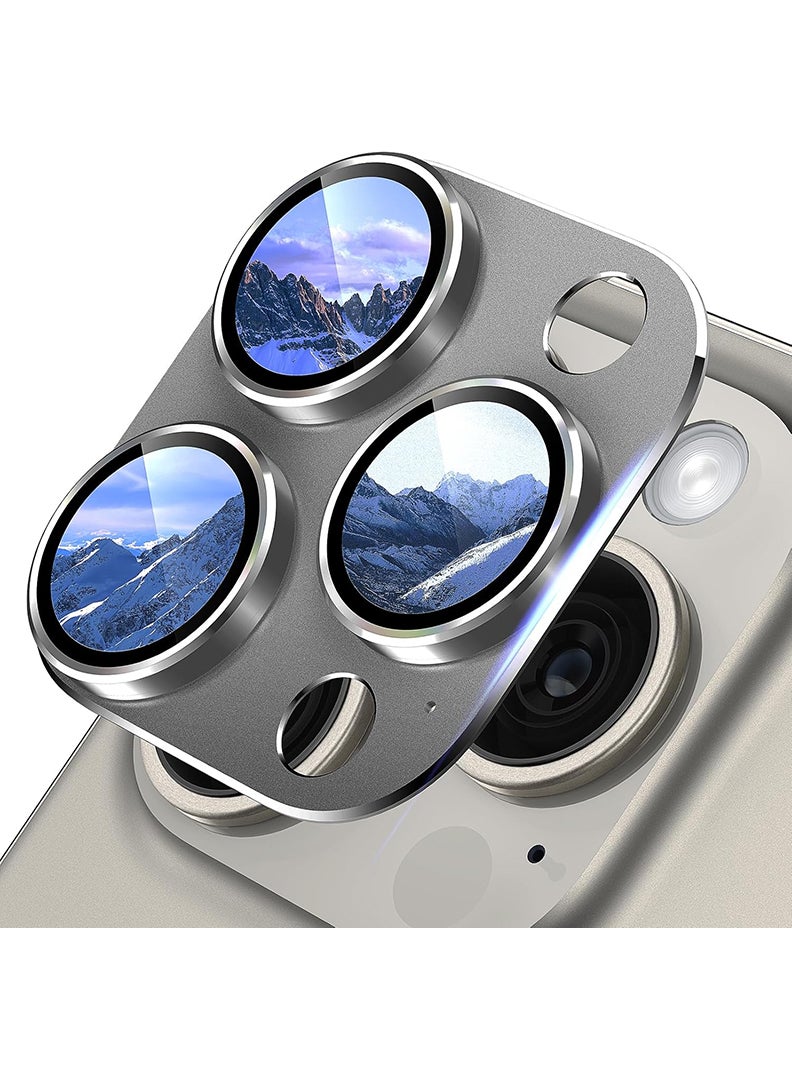 Theodor iPhone 16 Pro Max/ 16 Pro  Camera Lens Protector With 9H Tempered Glass Camera Ring Anti Scratch Metal Plate [Drop Protection], Case Friendly Camera Cover, Natural Titanium - Image 1