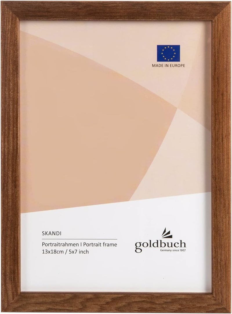 goldbuch Skandi 90 0593 Picture Frame, 13 x 18 cm, Single Frame Made of Real Wood, Portrait Frame for Standing, Wooden Frame with Wall Mount, Brown Frame - Image 1
