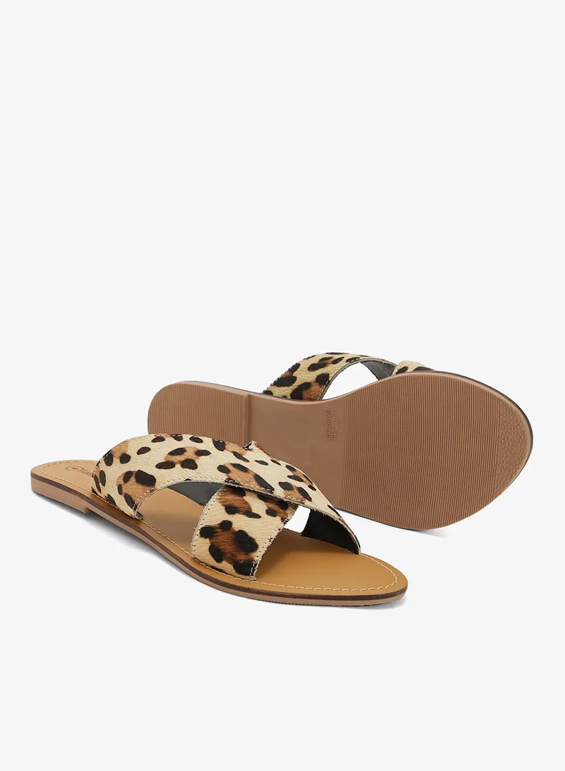 Leather Collection leopard Printed Cross Strap Flat Sandal for Women | Best Price UAE