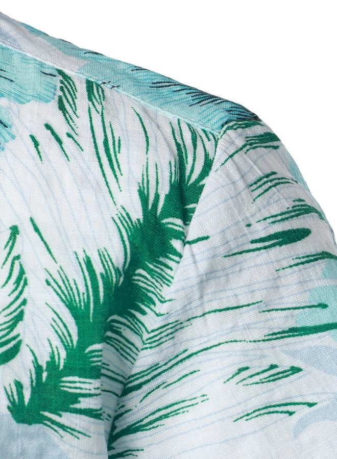 JOGAL Big Boy's Floral Casual Button Down Short Sleeve Hawaiian Shirt, Pale Blue, 9-10 Years - Image 5