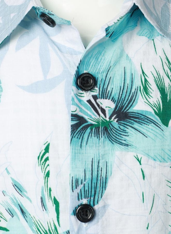 JOGAL Big Boy's Floral Casual Button Down Short Sleeve Hawaiian Shirt, Pale Blue, 9-10 Years - Image 4