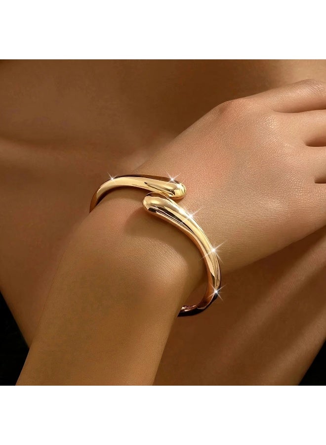 Goolsky 1pc Fashionable and Minimalist Exquisite Luxury Glossy Heavy Metal Temperament Geometric Water Drop Ring Bracelet for Women, Versatile to Wear - Image 2