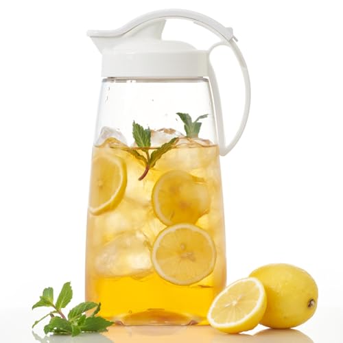 Invisioncorp Water Pitcher with Lid for Fridge, Slim 74 oz (2.3 qt) Beverage Airtight Pitcher for Drinks, Tea Jug with Easy Pour Spout, Space Saving Refrigerator Container, BPA-Free SAN Plastic, Made in Japan - Image 1