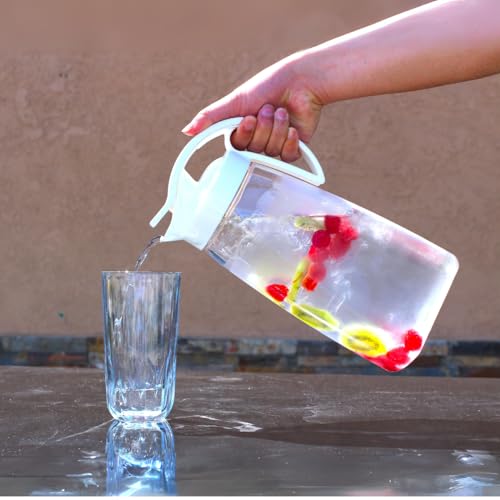 Invisioncorp Water Pitcher with Lid for Fridge, Slim 74 oz (2.3 qt) Beverage Airtight Pitcher for Drinks, Tea Jug with Easy Pour Spout, Space Saving Refrigerator Container, BPA-Free SAN Plastic, Made in Japan - Image 2