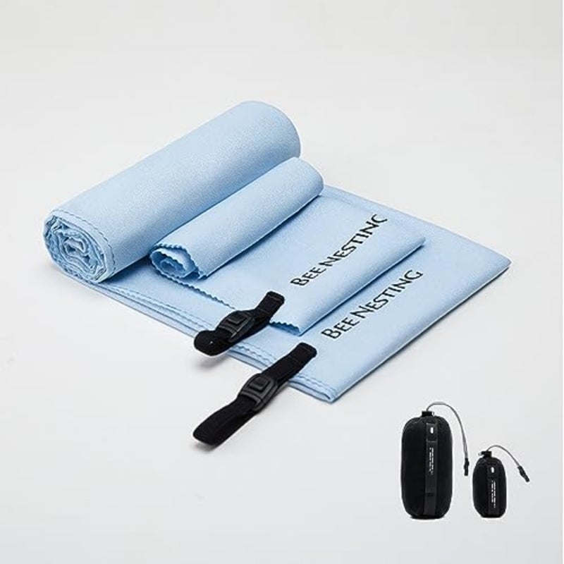 Ultralight Quick Dry Towels for Backpacking, Microfiber Towel Tavel Accessories for Hiking, Beach, Gym, Swimming, Pocket Sweat Towels Set of 2 Pack, XL 47 x 24in + S (15 x 15in), Blue - Image 1