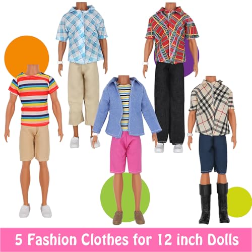 ZTWEDEN 33Pcs Doll Clothes and Accessories for 12 Inch Boy and GirlDoll, Includes 20 Wear Clothes Shirt Jeans Suit and Wedding Dresses, Glasses Earphones Dog and Bike for 12'' Boydoll Girldoll - Image 2