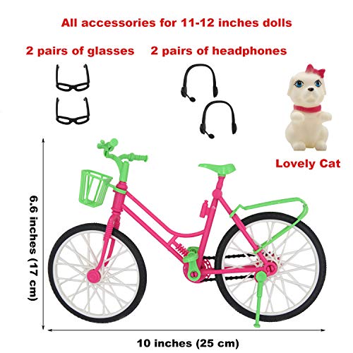 ZTWEDEN 33Pcs Doll Clothes and Accessories for 12 Inch Boy and GirlDoll, Includes 20 Wear Clothes Shirt Jeans Suit and Wedding Dresses, Glasses Earphones Dog and Bike for 12'' Boydoll Girldoll - Image 5