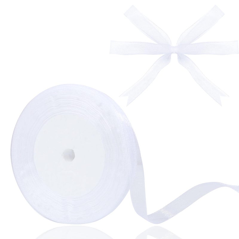 Hiswan 38 inch Sheer Organza Ribbon 50 Yards White Chiffon Ribbon for Gift Wrapping Christmas Halloween Decoration Crafts Wedding Bouquet Ribbons