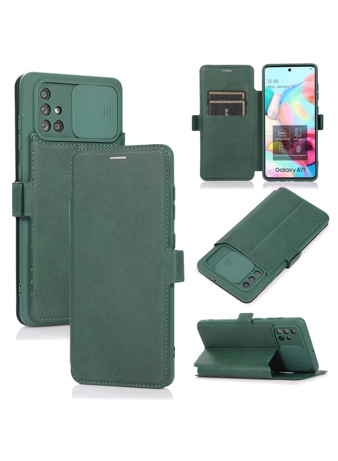 اس-توب جراب لهاتف Samsung Galaxy A71 مع نافذة دفع مزدوجة من البولي يوريثان + جراب جلدي قلاب أفقي من السيليكون مع حامل وفتحة بطاقة - Image 1