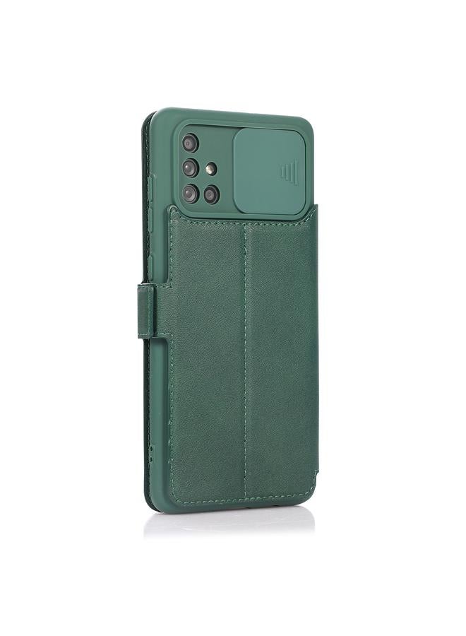 اس-توب جراب لهاتف Samsung Galaxy A71 مع نافذة دفع مزدوجة من البولي يوريثان + جراب جلدي قلاب أفقي من السيليكون مع حامل وفتحة بطاقة - Image 3