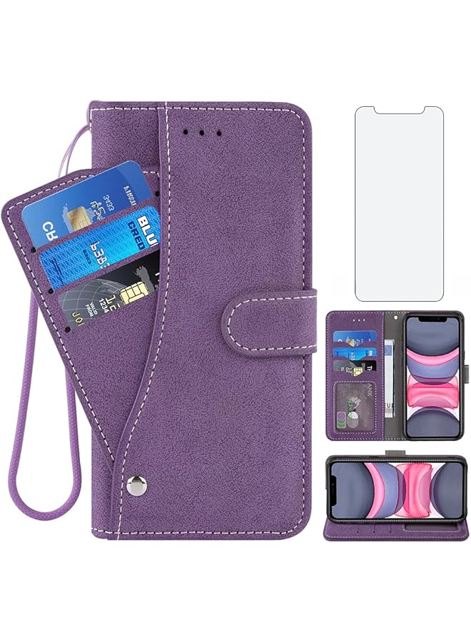 erorex Compatible With Iphone 12 Mini 5.4 Wallet Case And Tempered Glass Screen Protector Flip Credit Card Holder Stand Cell Accessories Phone Cover For Iphone12Mini 5G I 12S Iphone12 12Mini Women Men Purple  - Image 1