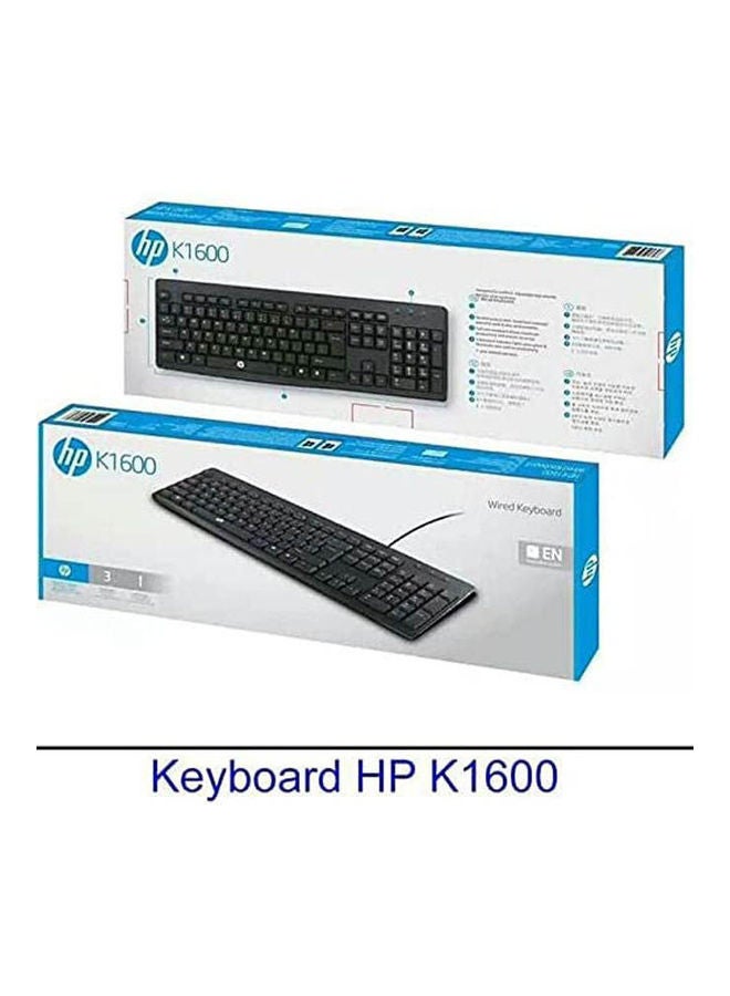 HP لوحة مفاتيح بمنفذ USB طراز K1600 أسود - Image 1