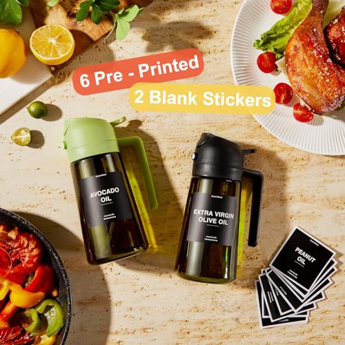 CXINYI - 16oz/470ml Olive Oil Dispenser for Kitchen with Stickers - 2 in 1 Olive Oil Sprayer for Cooking, Air Fryer, and Salad, Black (Light-Proof Kitchen Gadget) - Image 2