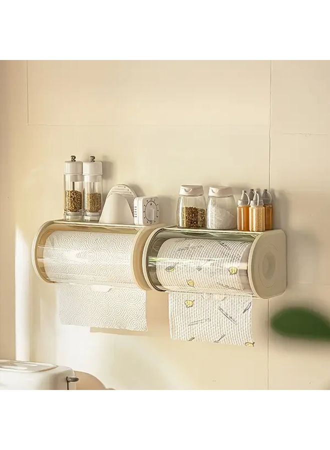 حامل مناشف ورقية رمادي مثبت على الحائط بدون حفر مقاوم للغبار يوفر مساحة للمطبخ والحمام - Image 1