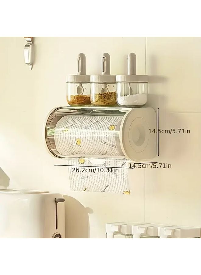 حامل مناشف ورقية رمادي مثبت على الحائط بدون حفر مقاوم للغبار يوفر مساحة للمطبخ والحمام - Image 3