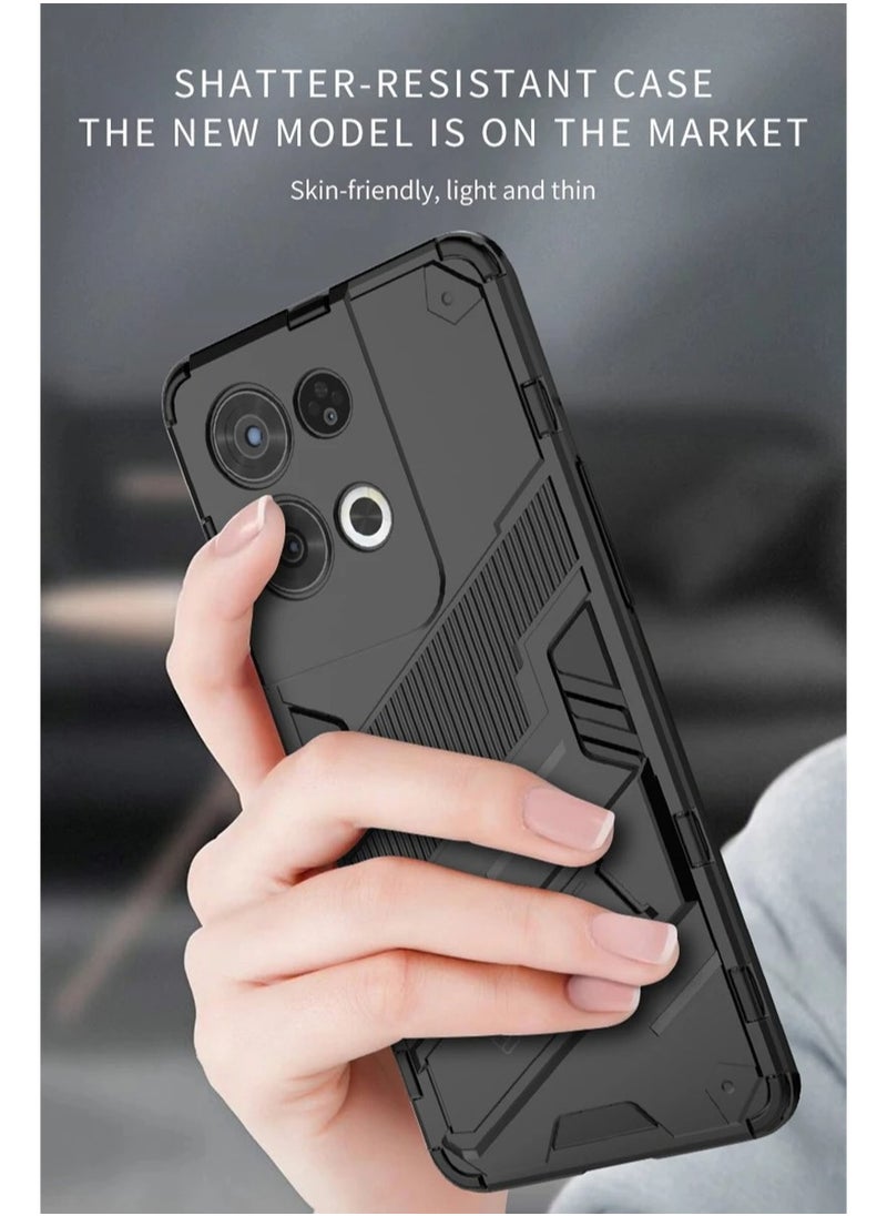 Generic - Punk Armor 2 in 1 PC Tpu Shockproof Phone Case with Invisible Holder For OPPO Reno 8 Pro 5G/Reno 8 Pro Plus 5G (White) - Image 1