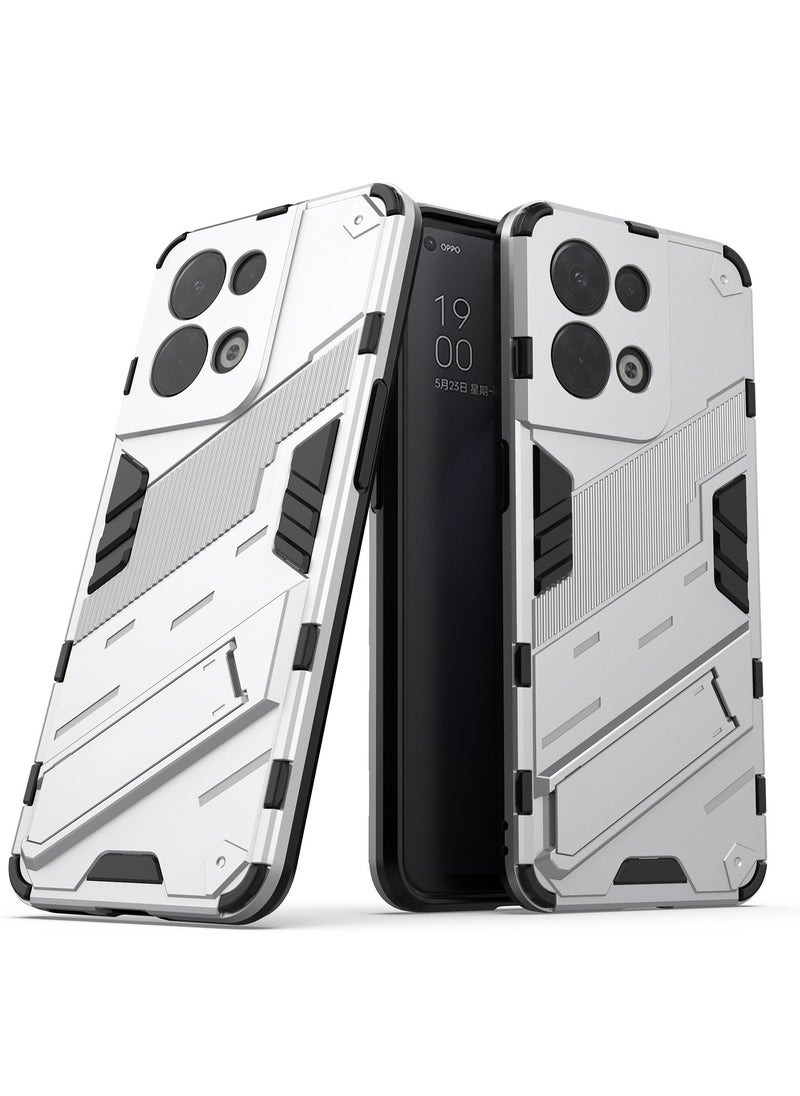 Generic - Punk Armor 2 in 1 PC Tpu Shockproof Phone Case with Invisible Holder For OPPO Reno 8 Pro 5G/Reno 8 Pro Plus 5G (White) - Image 1