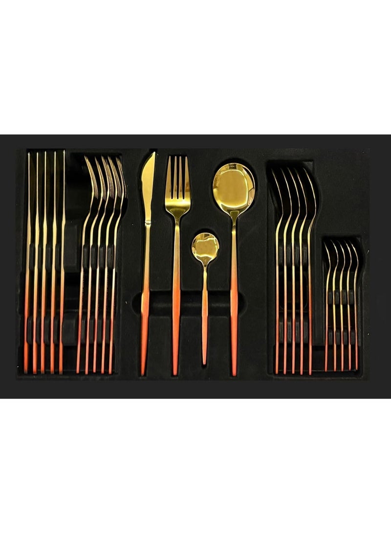 24-Piece Stainless Steel Flatware Set Service for 6 Include Knives Forks Spoons Cutlery Set for Kitchen Restaurant Dishwasher Safe (Gold/Pink) - Image 5