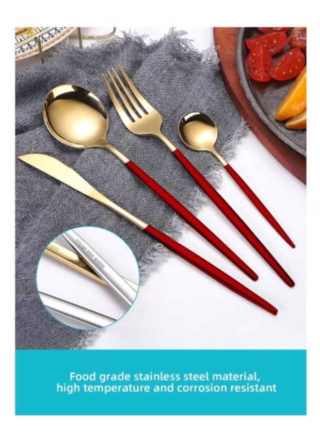 24-Piece Stainless Steel Flatware Set Service for 6 Include Knives Forks Spoons Cutlery Set for Kitchen Restaurant Dishwasher Safe (Gold/Pink) - Image 3