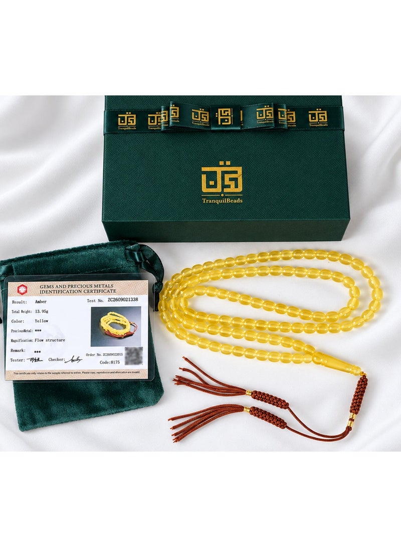 TranquilBeads Natural Baltic Amber Tasbih with Certificate, 99 Beads Opaque Honey Amber Misbaha with Handmade Woven Tassel & Gift Box, Gift for Ramadan, Eid, Hajj & Umrah - Image 2