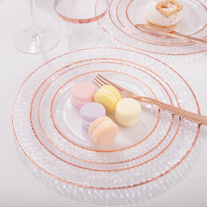 Ciaell 150PCS Rose Gold Plastic Plates - Disposable Rose Gold Plates with Rose Gold Plastic Silverware include 50Plates  25Forks  25Knives  25Spoons  25Cups for Wedding & Party & Valentine's Day - Image 4