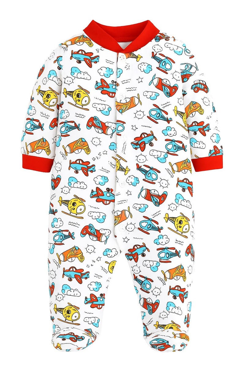 EIO 100% Cotton Sleep Romper Sleepsuits Jumpsuit Night Suits for Infants Newborn Baby Boys & Girls Pack of 3 (0-3 Months, Yellow) (0-3 Months, Red) - Image 4