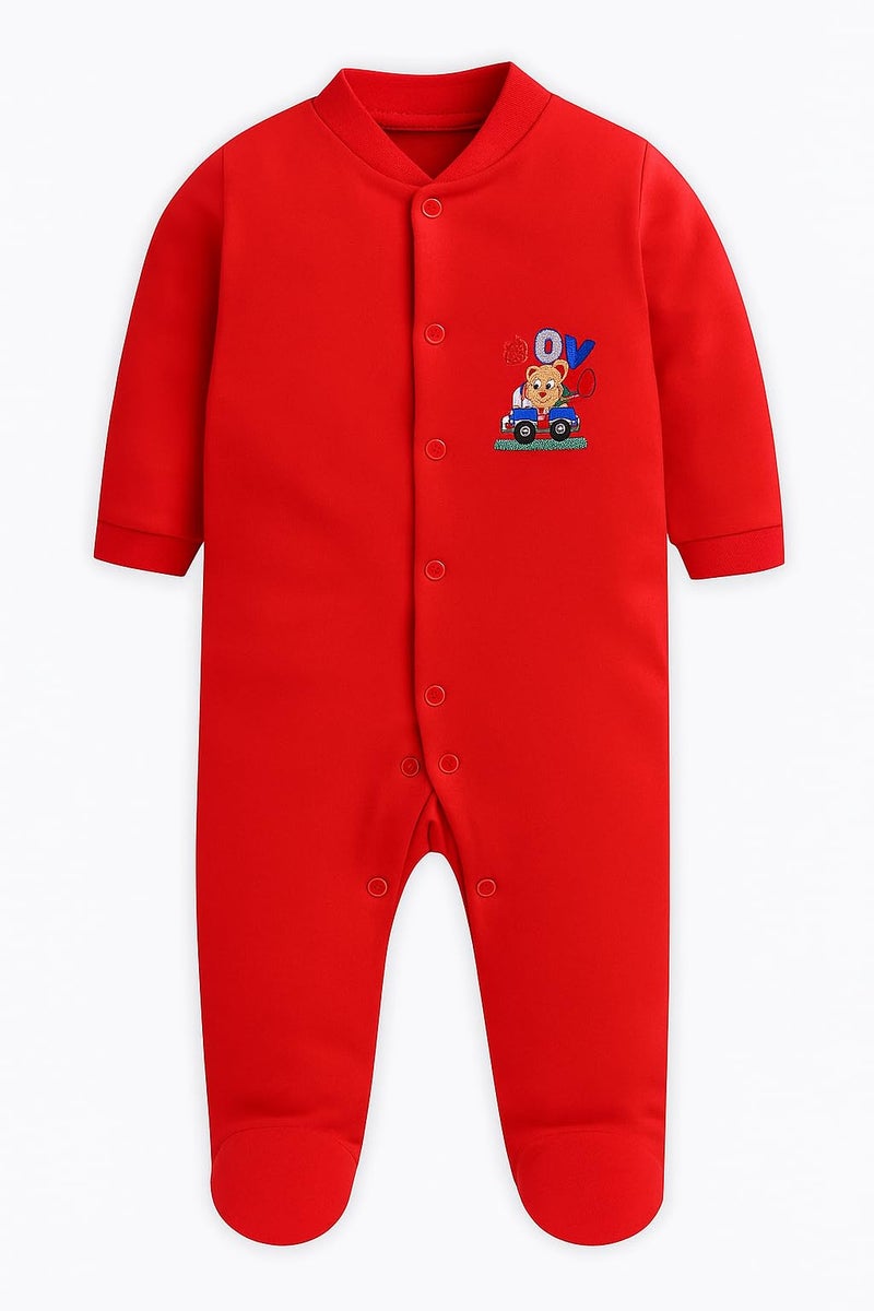 EIO 100% Cotton Sleep Romper Sleepsuits Jumpsuit Night Suits for Infants Newborn Baby Boys & Girls Pack of 3 (0-3 Months, Yellow) (0-3 Months, Red) - Image 3