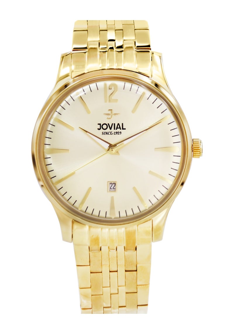 Jovial JOVIAL 5075GGMQ07E Men's metal band  Watch, 40mm, Gold Dial  - Image 1