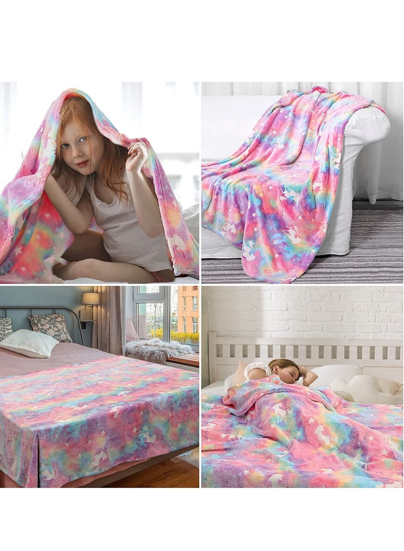 LEDIN Glow in The Dark Throw Blanket Luminous Unicorns Blanket for Boys Girls Super Soft Fuzzy Plush Flannel Furry Fleece Blanket Perfect for Bed or Sofa Personalized Kids Gifts(Rainbow 50"x60")  - Image 3