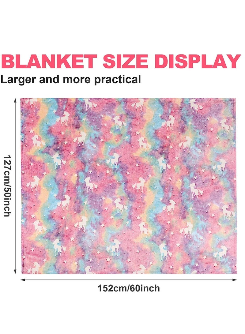 LEDIN Glow in The Dark Throw Blanket Luminous Unicorns Blanket for Boys Girls Super Soft Fuzzy Plush Flannel Furry Fleece Blanket Perfect for Bed or Sofa Personalized Kids Gifts(Rainbow 50"x60")  - Image 4